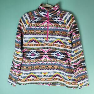 Eddie Bauer Womens Colorful Aztec Southwestern Quarter Zip Quest Fleece Size L